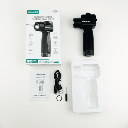 1600 Lumen Foregrip Light with Green Laser | Rechargeable USB TYPE-C | 260 Meter Throw | Rubberized Grip - Titan Security Products Inc.